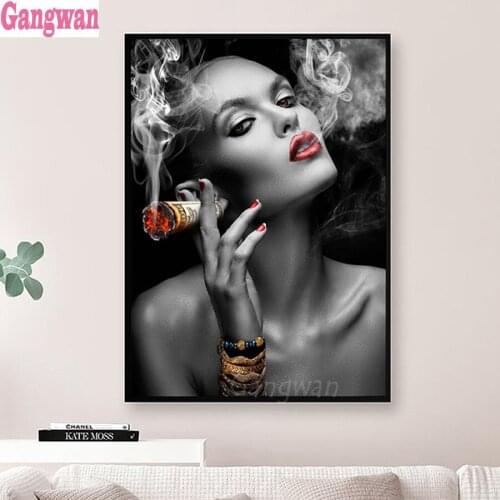 5D diamond painting Sexy Lips Smoking Women Money cross stitch DIY square drill full diamond embroidery mosaic cyrstal beads art