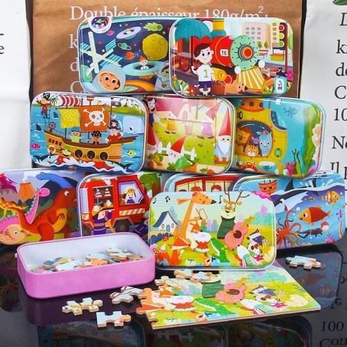 60pcs 3D Wood Puzzle Cartoon Animal Vehicle Intelligence Jigsaw Puzzle Montessori Educational Wooden Toys for Children
