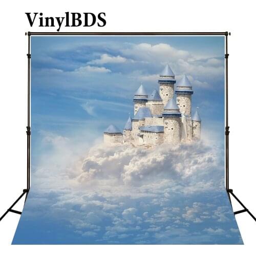 VinylBDS 8X8ft Photography Background Castle Newborn Backdrops Bluesky Cloud Washable and Wrinkle Free Photography Backdrops