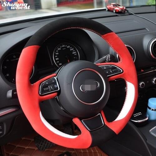 BANNIS Hand-stitched Black Red Suede White Leather Car Steering Wheel Cover for Audi A1 A3 A5 A7
