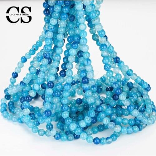 Blue Cracket Agates Beads Natural Stone Beads Round Loose Spacer Bead for Jewelry Making DIY Bracelet Accessories 4/6/8/10/12 MM