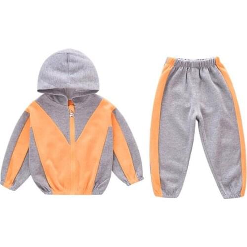 DFXD Children Clothes Spring Autumn Casual 2pc Outfit Baby Boys Girls Sport Suits Zipper Hooded Jacket Coat+Pant Kids Tracksuit