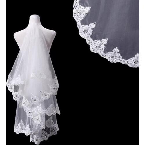 2020 Ivory Wedding Veil Soft Tulle Applique with Beads Bridal Veils 1.5m Wedding Accessories Free Shipping
