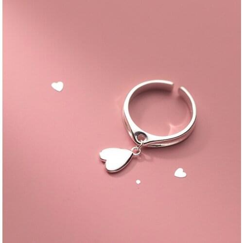 100% 925 Sterling Silver Fashion Love Heart Rings Smooth Open Adjustable For Lover Kids Lady Jewelry Valentines Day Gifts