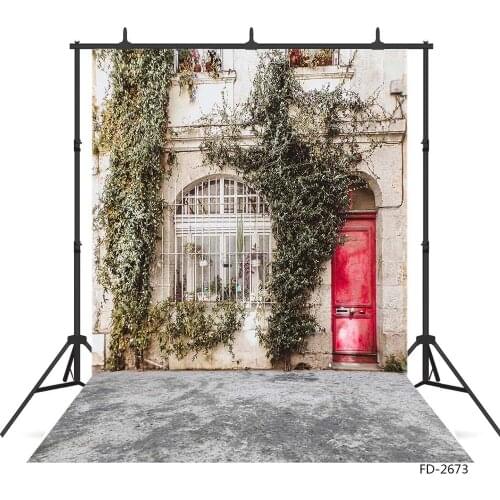 Red Wooden Door Plant Brick Wall Floor Photo Background Custom Backdrops for Child Baby Lovers Portrait Photocall Photoshooting