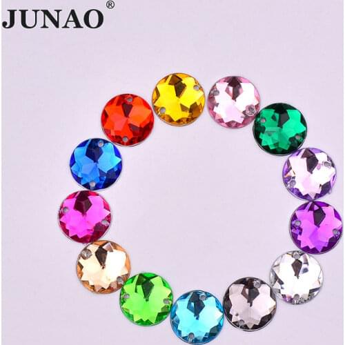 JUNAO 500pcs 16mm Sewing Crystals Flat Back Acrylic Rhinestones Round Crystal Stones Sew On Scrapbook Beads For DIY Dress Bag