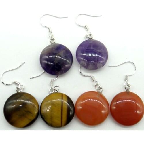 Natural stone lapis Quartz crystal Turquoises Round cake charms Earring for diy Jewelry making Earring Pendant Accessories