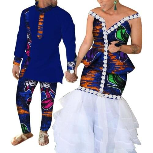 Fashion African Couple Clothes African Suits Set for Men Women African Bazin Riche Wedding Party African Clothes WYQ451