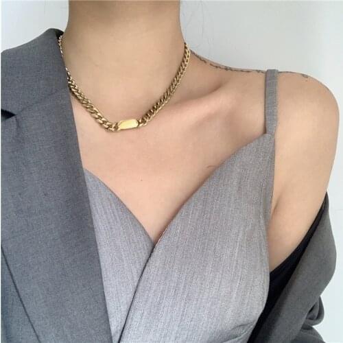 SRCOI Trendy Simple Titanium Steel Thick Chain Necklace Hip-Hop Style Exaggerated Fashion Women Clavicle Chain Jewelry Gifts