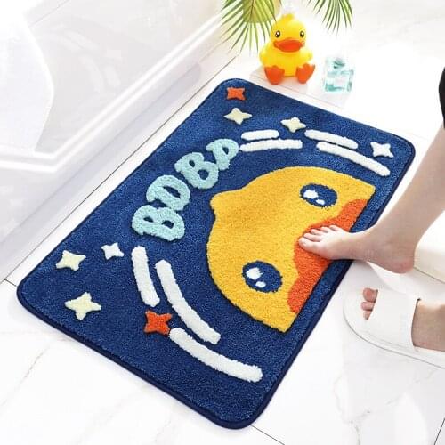 Non-slip bathroom carpet cartoon yellow duck plush bath mat stream kitchen living room bathroom decor cute childrens room gift