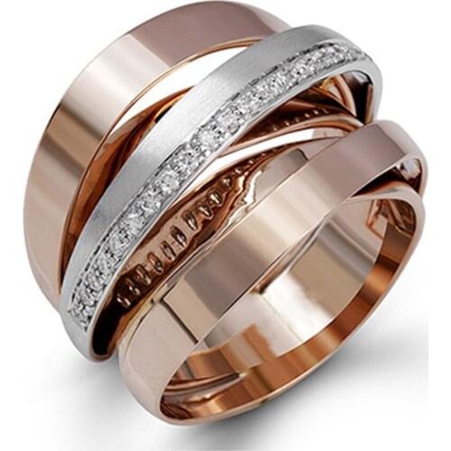 Modyle New Rose Gold Zircon Twist Geometric Ring Fashion Lady Luxury Twine Design Wedding Party Ring Gift