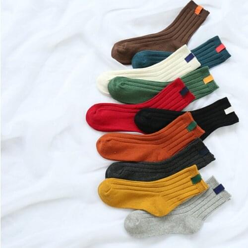 New Retro Harajuku Women Girl Crew Loose Socks Classic Winter Pure Color In Tube Korean White