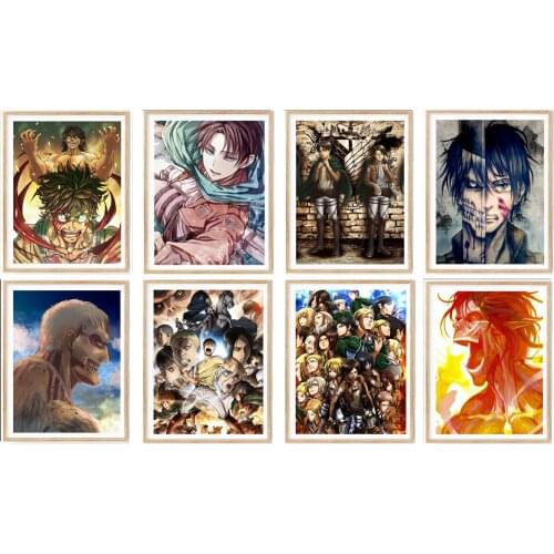 Attack On Titan Japanese Anime Fan Art Eren Levi Colorful Fabric Art Prints Poster,8 x 10 Inches,No Frame,8PCS