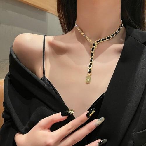 Women Gold Color Pendant Cord ChokersThick Chain Necklaces for Stainless Steel Vintage Wedding Jewelry