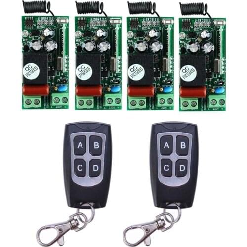 AC220V 1CH 10A Wireless Remote Control Relay Switch System 4 Receiver& 2 Transmitter Light Lamp LED SMD ON OFF 315Mhz/433.92Mhz