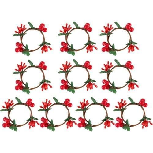 Christmas Napkin Rings Room Decor Artificial Flower New Imitation Red Berry Glue Handmade Tea Light Candle Holder Mini Wreaths