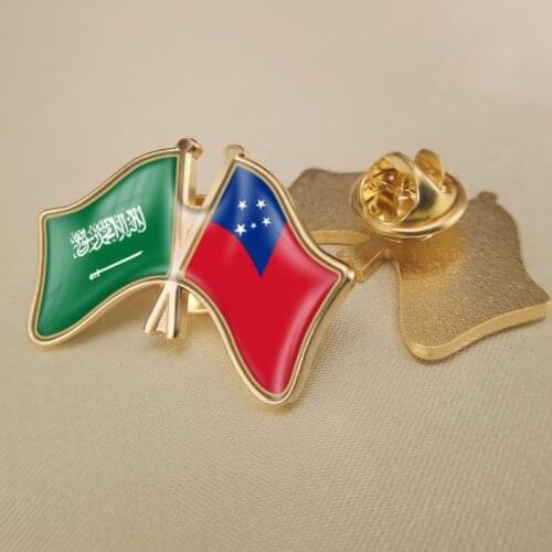 Saudi Arabia and Samoa Crossed Double Friendship Flags Lapel Pins Brooch Badges