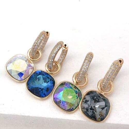 Fashion Square Pendant Hoop Earrings for Women made with Austrian Crystal Wedding Party Bijoux Jewellery Accessorise Girls Gift