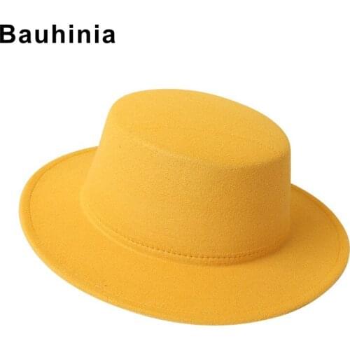 New spring and autumn top hat ladies fashion British woolen hat flat top gentleman sunscreen sunshade retro solid color hat