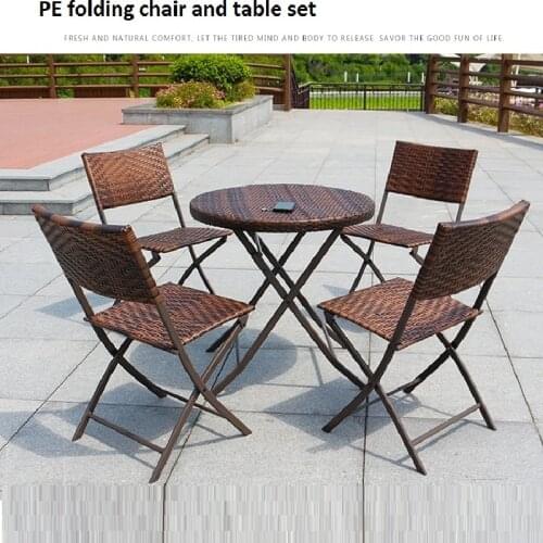 Folding outdoor leisure tables and chairs open-air balcony courtyard outdoor garden PE rattan chair and table combination