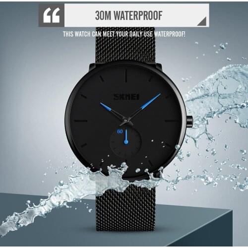 SKMEI Fashion Men Watch Quartz Wristwatches 30M Waterproof Big Dial Display Stainless Steel Quartz Watch relogio masculino 9185