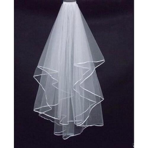 Cheap Bridal Veils Women Ribbon Edge Two Layer Adult Wedding Veil With Comb Simple White Ivory Red Black Bridal Veil 2021 New