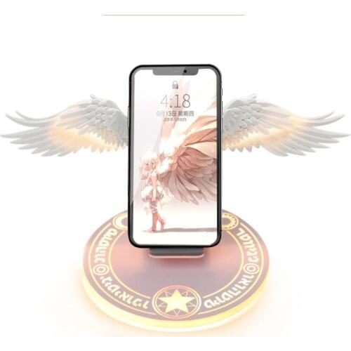 Universal LED Angel Wings Wireless Charger Sakura Action Figure Portable 10W Fast Charging Pad For iPhone Samsung Huawei Xiaomi