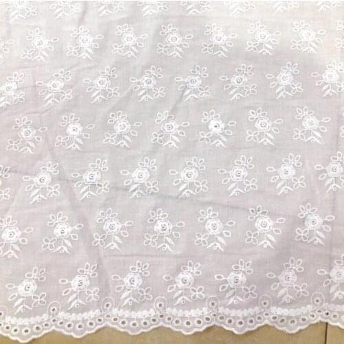 White Flower Pattern Lace Cloth Embroidered Womens Summer Cotton Cloth Hollow Lace Fabric