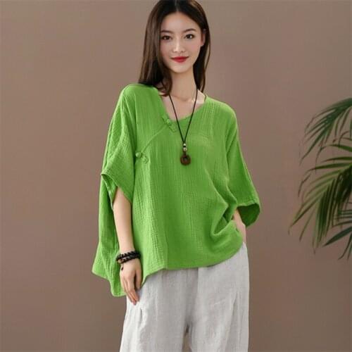 Women Casual Button Half sleeveless Cotton Linen shirts Oversize Loose Solid 12 Color Tops Shirts