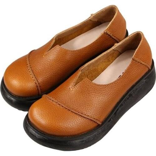 Spring woman nurse flat shoes genuine leather Classics fashion Casual Slip On Round Toe Comfortable soft Retro shoes woman 2020