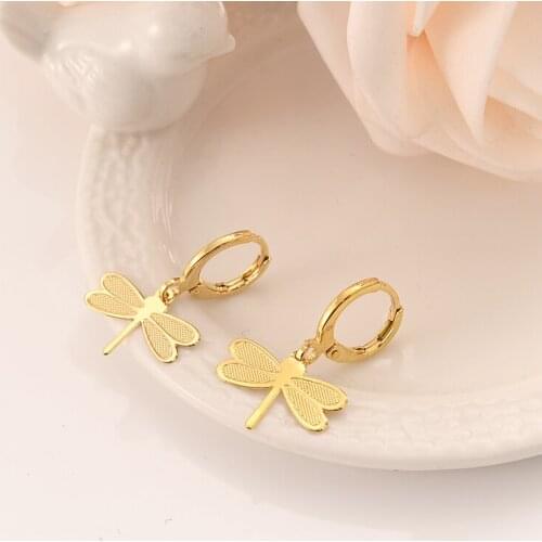 Gold Africa Dubai dragonfly drop Earrings Women/Girl charms Jewelry for African/Arab wedding bridal kids childrenChristmas gift