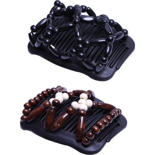 2x Stretch Vintage Hair Accessories Magic Butterfly Wood Hair Clip Beads Stretch Double Slide Comb For Women Double Comb