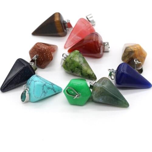 4pcs Natural Stone Pendant Rose Quartzs Picture Stone Polygonal Cone Shape Pendants For DIY Jewelry Birthday Gift Size 15x25mm
