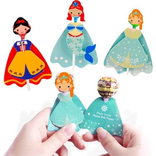 54pcs/set Princess Snow White Mermaid Cartoon Candy Lollipop Decoration Creative Funny Cards Gift Favor Lollipop Paper Decora