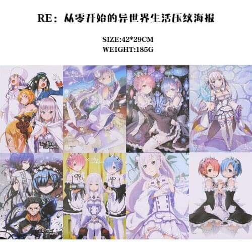 8pcs/set Re:Life in a different World From Zero Poster toy Included 8 Different Pictures Posters toy gift