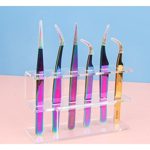 Acrylic Eyelash Tweezer Storage Holder 6 Holes Lash Extension Tools Pliers Organizer Convenient Stand Beauty Eyebrow Makeup Rack