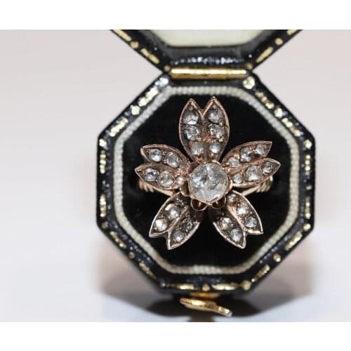 Antique Original Ottoman 14k Gold Natural Rose Cut Diamond Decorated Perfect Flowers Ring