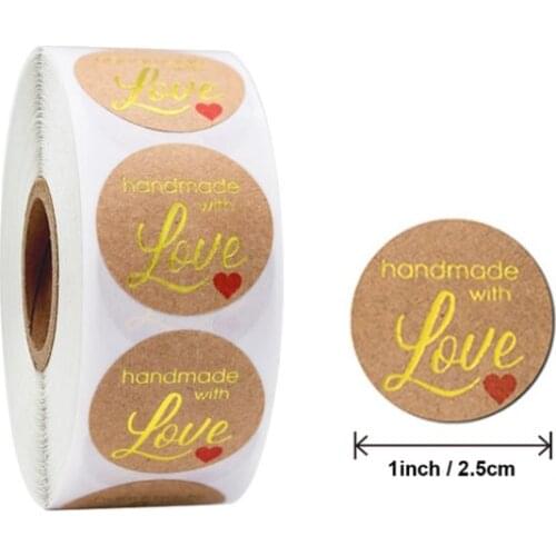 Free shipping 5000pcs Hot stamping baking kraft paper label sticker 1inch hand made with love label stickerr