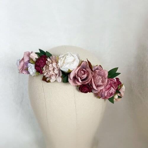 Free Shipping Baby Girl Ivory Burgundy Blush Pink Mauve Flower Crown Wreath