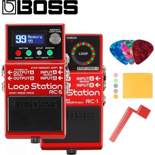 Boss RC-1 or RC-5 Loop Station Pedal for Guitar Bundle with Picks, Polishing Cloth and Strings Winder