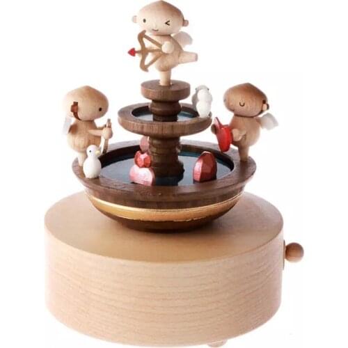 Wooden Rotating Handmade Clockwork Craft Music Box Cupid Mozarts Lullaby Music Box To Send Girls Birthday Gifts