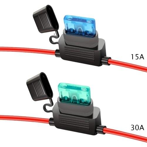 YUNPICAR ATC/ATO 15A 30A In-Line Fuse Holder 16 Gauge Wiring Harness 12V Standard Plug Socket Pack of 1