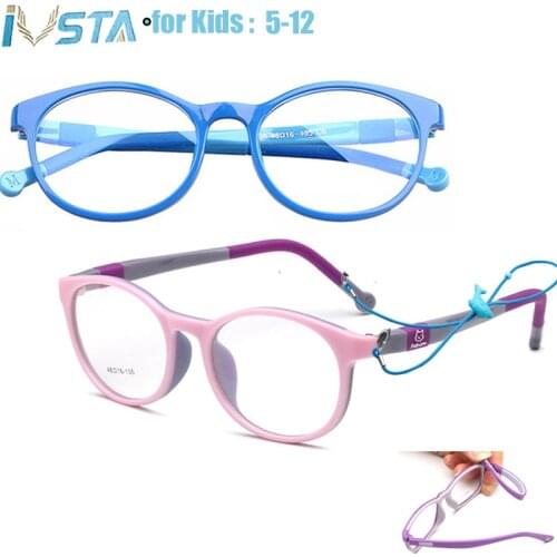 IVSTA Kids Glasses with strap Round TR90 Prescription Eyeglasses Myopia Children Silicone Rubber Cat Eye Girl Pink Spectacle