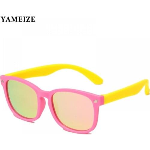 Kids Sunglasses Boys Girls Polarized Sun Glasses Flexible Silicone Safety Glasses Square Eyewear Frame Baby Shades UV400 Lens