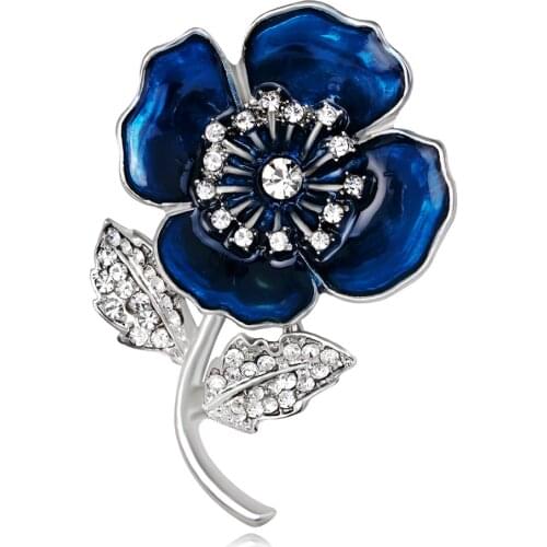Ajojewel Enamel Flower Brooch Rhinestone Leaf Brooches Pins Fashion Sweater Coat Cardigan Pins Clothes Accessories