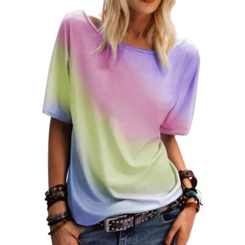 Gradient Tie-Dye Printed Women T-Shirt Short Sleeve Summer Round Neck Ladies Tops Tee Shirt Fashion Casual Female T-Shirt D30