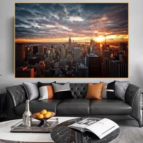 New York City Sunset View Canvas Paintings Modern Landscape Posters Prints Skline of Manhattan Wall Picture Home Decor Cuadros