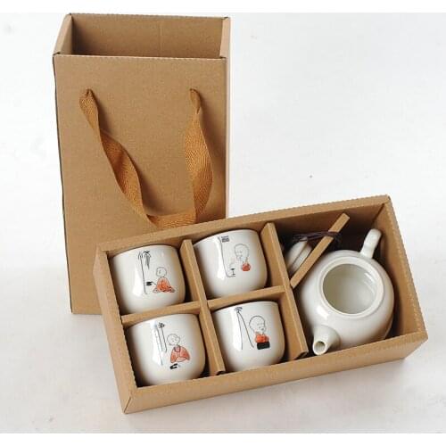 Ceramic Kung Fu Tea Set 1 Kettle 4 Tea Cups Pack Chinese White Jade Porcelain Household Portable Travel Set
