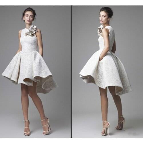 Ivory 2021 Short Cocktail Dresses Juniors Evening Wear Elegant Cheap Hi Low Party Prom Dresses with Lace