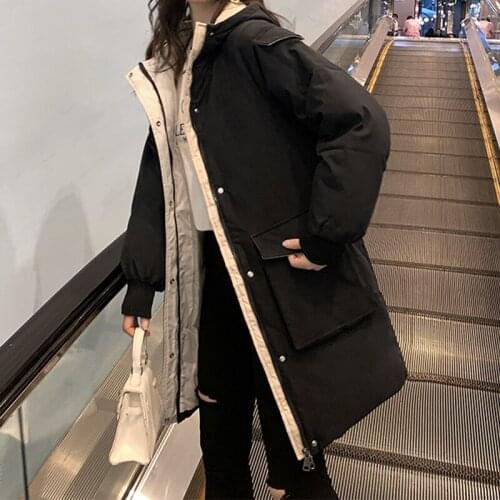 LEGIBLE Womens Winter Jacket Women Long Hooded Parkas Female Loose Thicken Warm Winter Coats Teen Girls